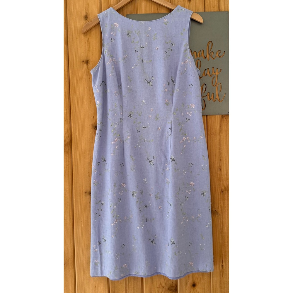 Vintage Dress Barn Linen Blend Floral Embroidered Sleeveless Dress Size 10